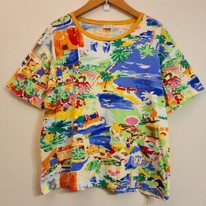 Vintage UNITED COLORS OF BENETTON Beach Print Made In Italy Unisex M Coastal